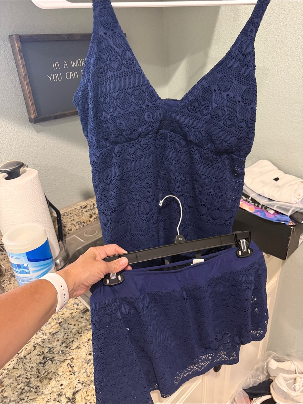 Alex Marie Navy Blue Crochet two piece tankini set